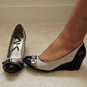 Michael Kors Women's Black and Silver Wedge Shoes
